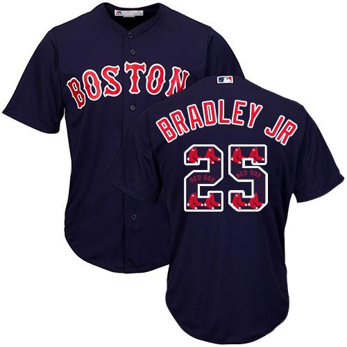Red Sox #25 Jackie Bradley Jr Navy Blue Team Logo Fashion Stitched MLB Jersey